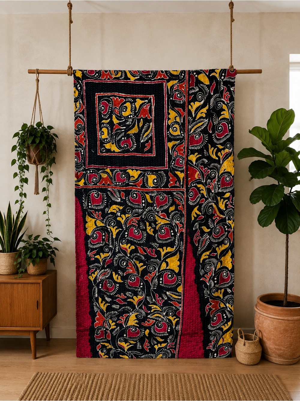 Handmade Reversible Indian Vintage Twin Kantha Quilt
